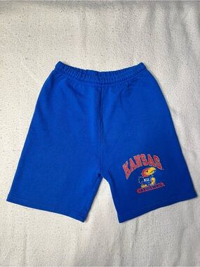 Vintage 90s TNT NCAA Kansas Jayhawks Sweat Drawstring Shorts Youth XL Mens S Vtg